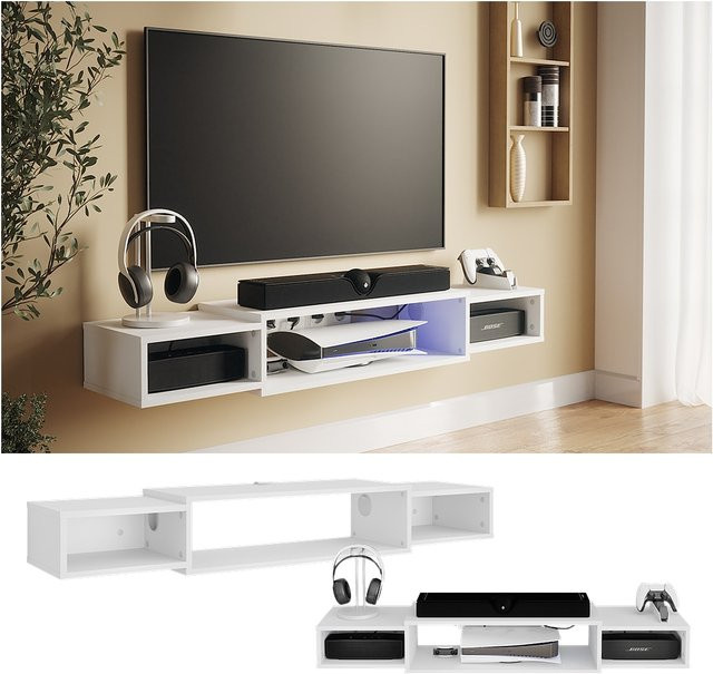 Vicco CD-Regal Nordic Weiß offenes Regal mit Rückwand Breite: 140 cm, Tiefe: 20 cm, Höhe: 3 cm - Bild 1