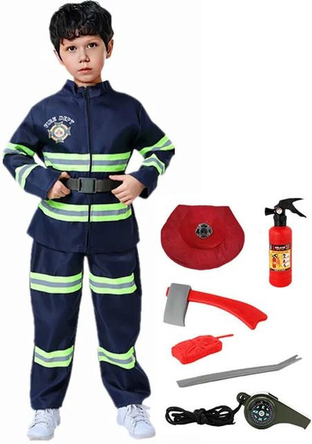 Rotes Feuerwehrmannkostüm mit Funkgerät, Kompass, Pfeife, Spielzeug - Bild 1