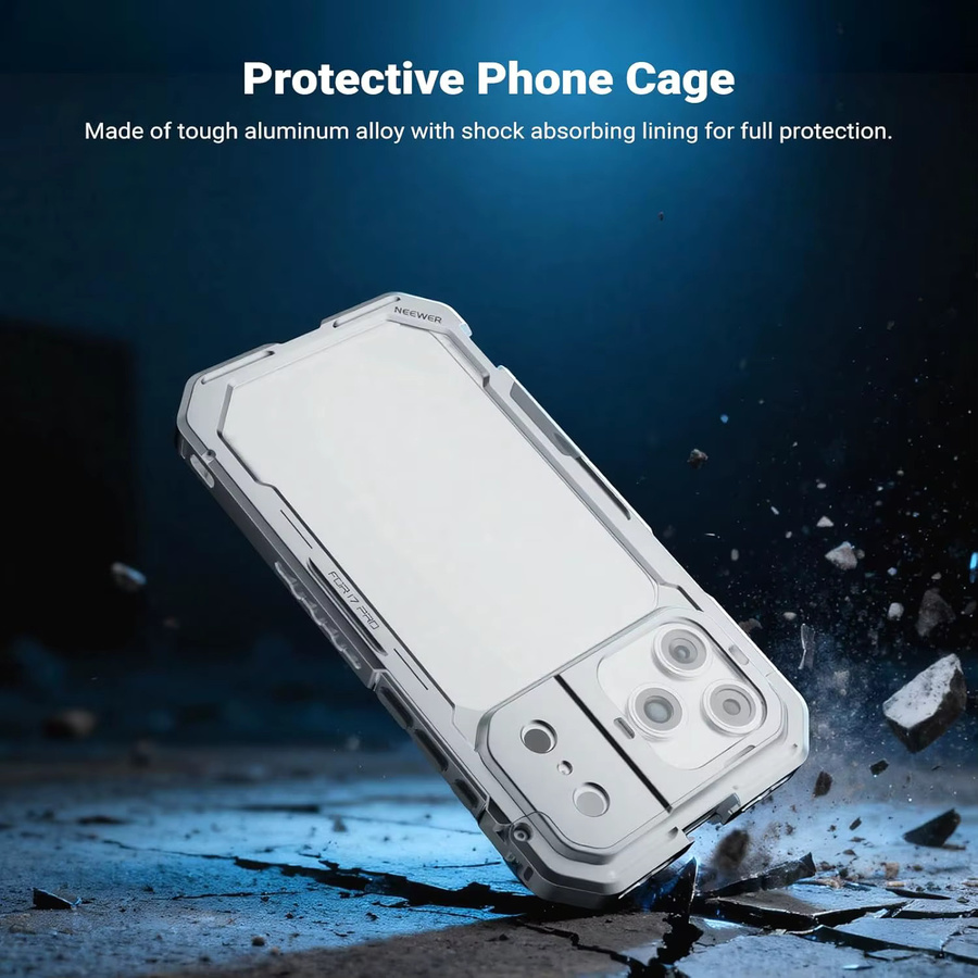 NEEWER Phone Cage Kit für iPhone 17 Pro und iPhone 17 Pro Max in Silber mit 67mm Filterring und 17mm Objektiv-Rückplatte - Bild 2