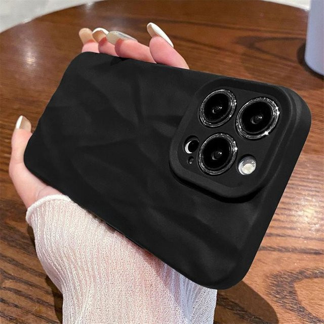Yiran Silikon Handyhülle mit Faltmuster in Schwarz für iPhone 11 bis iPhone 16 Pro Max und Plus Modelle - Bild 1