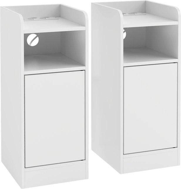 HOMCOM 2er-Set Nachttisch mit Ladestation in Weiß, moderner Nachtschrank mit offenem Fach, verstellbarem Einlegeboden und Schrank für Schlafzimmer und Wohnzimmer - Bild 1