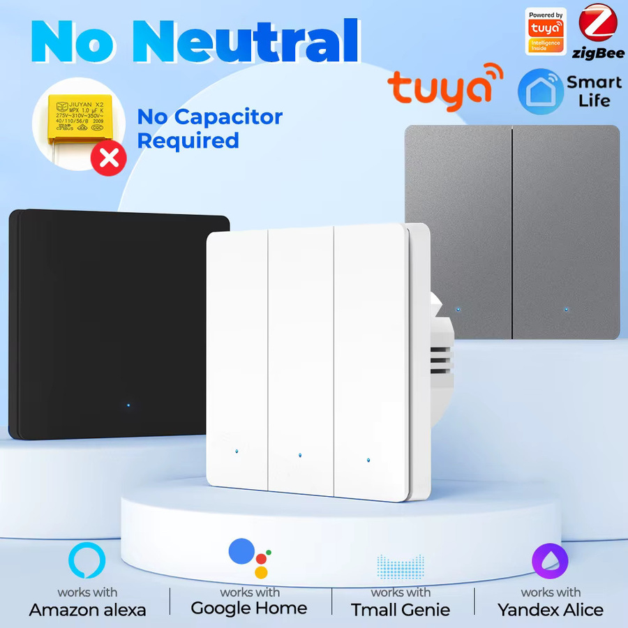 Tuya Zigbee Smart Licht Schalter mit Push Button in Weiß, ohne Neutralleiter, kompatibel mit Alexa und Google Assistant - Bild 2