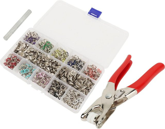 GoolRC Druckknopf-Set mit Druckknopfzange aus Eisen, 200 Sätze Zackenringe in Grau und Multicolour - Bild 1