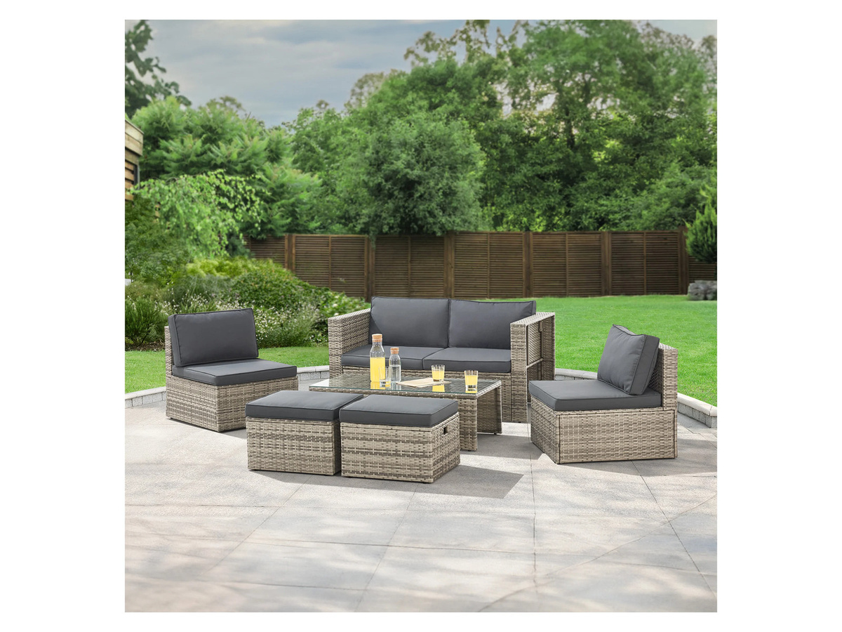 Juskys Polyrattan Gartenmöbel Set Salou Outdoor Lounge für 6 Personen in Grau mit wetterfesten Polstern - Bild 2