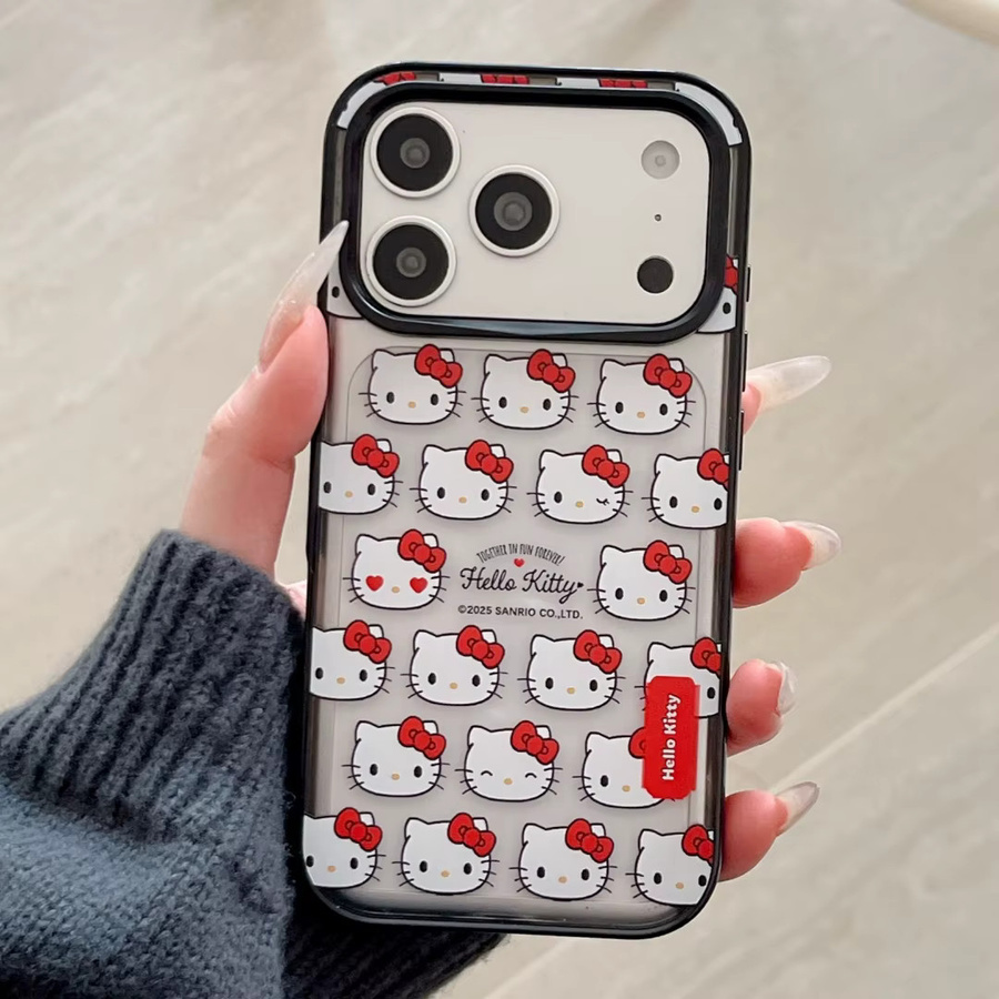 Sanrio Hello Kitty Handyhülle Fashion Grid für iPhone 17 16 15 14 13 12 Pro Max, stoßfeste Acryl-Hartschale, multicolour - Bild 3