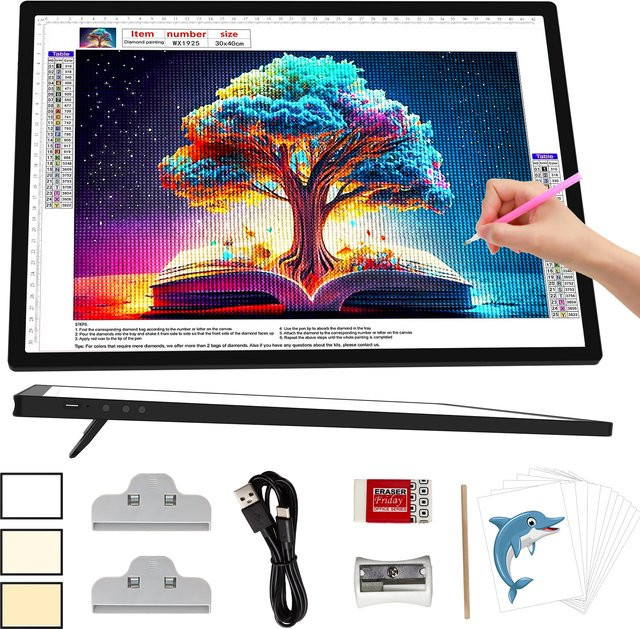 Wireless A3 LED Light Pad in Schwarz mit 3000mAh Akku, 3 Lichtfarben und 6 Helligkeitsstufen - Bild 1