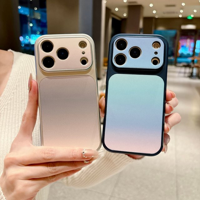 RPKKS Leder-Handyhülle mit großem Fenster und Farbverlauf für iPhone 17 16 15 14 13 Pro Max, matt und stoßfest, grün/mehrfarbig - Bild 1