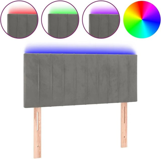vidaXL LED Kopfteil in Hellgrau aus Samt mit USB-Ladeport und integrierter Beleuchtung, B/T/H: 80 x 5 x 78/88 cm - Bild 1