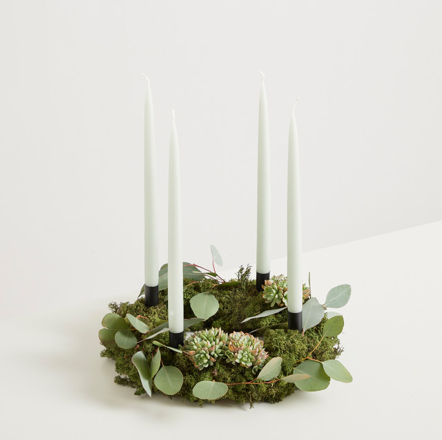 DIY Adventskranz Minty Snow von BLUME2000 in Grün und Weiß mit Stroh, Islandmoos und Eukalyptus für den Tisch, Durchmesser: 30 cm - Bild 1