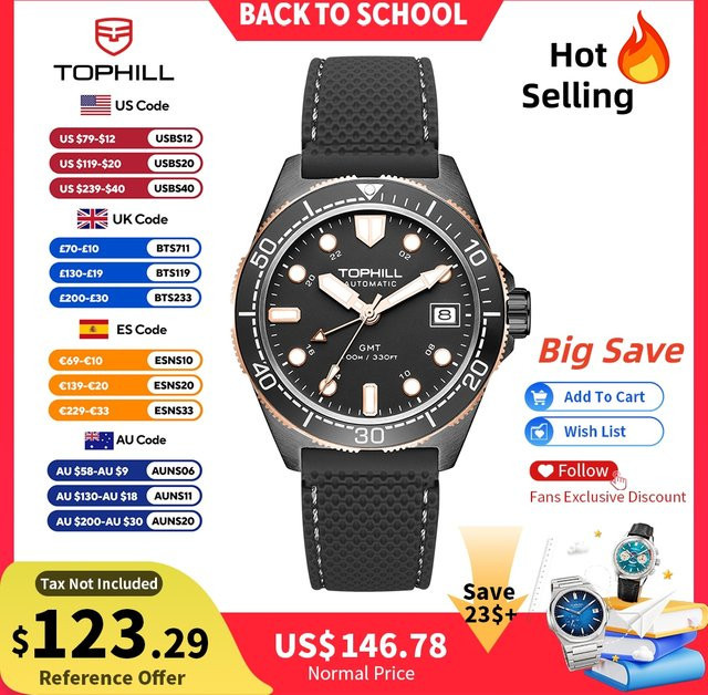 TOPHILL Armbanduhr Automatik, GMT, Edelstahl, Keramiklünette, 39,5 mm, Herren - Bild 1