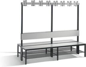 C+P Garderobenbank Basic Plus doppelseitig mit Rückenlehne und Schuhrost, Gestell Schwarzgrau, Dekor Silbergrau, H x B x T: 165 x 196 x 76 cm - Bild 1