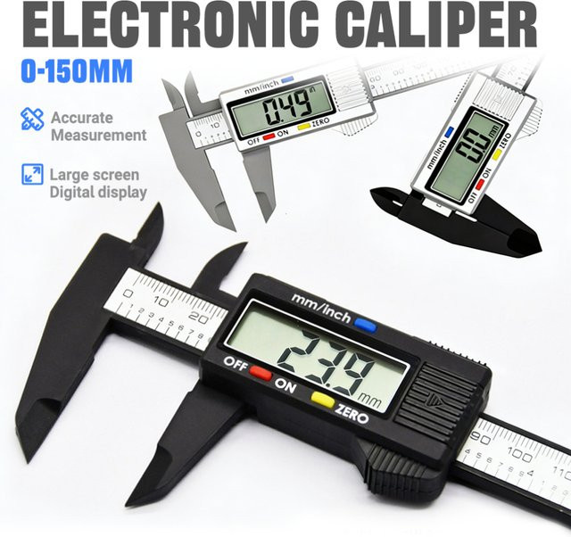 Elektronischer digitaler Messschieber mit LCD-Bildschirm, Messbereich 0–150 mm, Kunststoff-Nonius-Messwerkzeug in Schwarz-Silber - Bild 1
