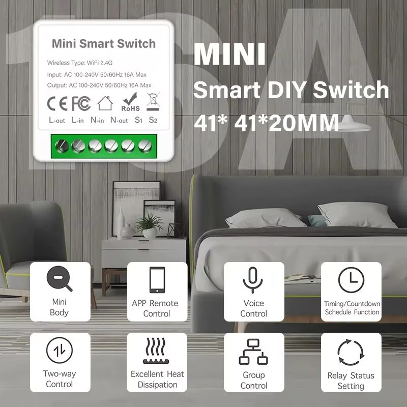 Tuya Smart Home Mini-Schalter WiFi/Zigbee 3.0 DIY Modul für 2-Wege-Steuerung, Weiß, kompatibel mit Alexa und Google Home - Bild 4