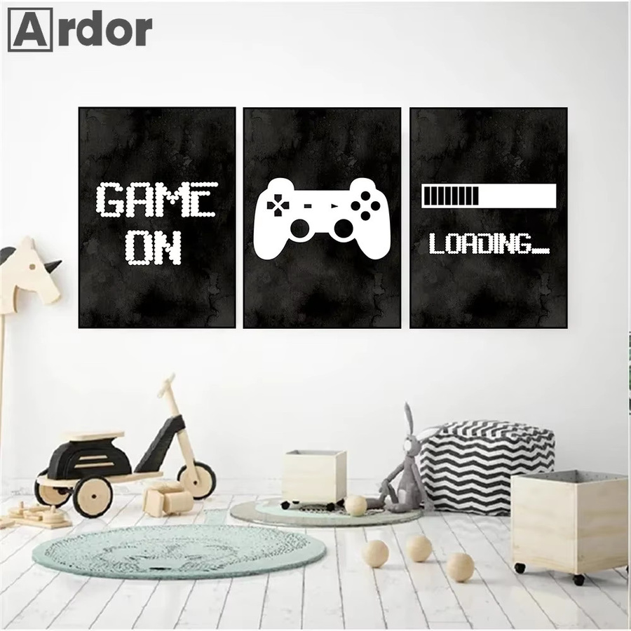 Potdemiel Gaming Leinwand Kunstdruck für Kinderzimmer in Schwarz und Weiß im modernen Nordic Design - Bild 2