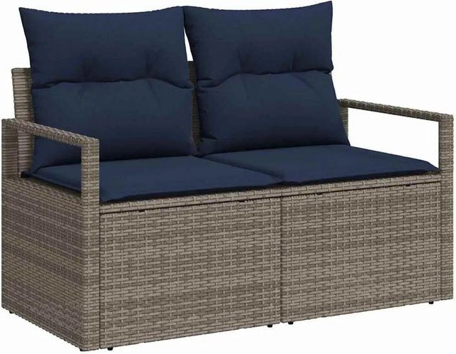 vidaXL Garten-Sofa aus Poly-Rattan mit Kissen in Grau, B/T/H: 120 x 62 x 69 cm - Bild 1