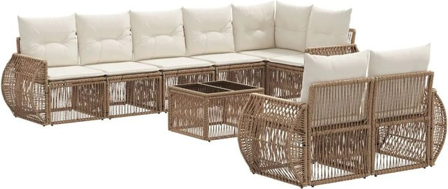 vidaXL Gartensofa-Set 9-teilig aus Poly-Rattan in Beige mit Polsterung und Armlehnen - Bild 1