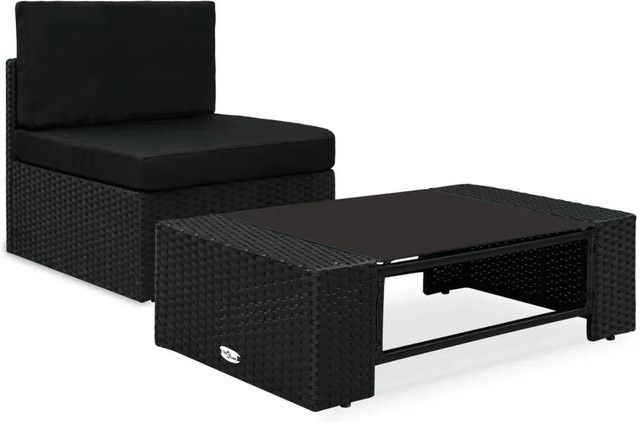 vidaXL 2-teiliges Garten-Lounge-Set aus Poly-Rattan in Schwarz mit pulverbeschichtetem Stahl und gehärtetem Glas - Bild 1