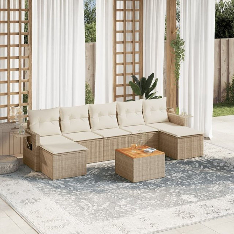 Vidaxl Gartenmöbel-Set aus Polyrattan mit 8 Teilen und Kissen, Beige, Modernes Design - Bild 1