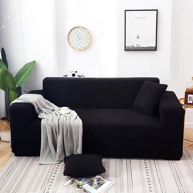 LAOHU Sesselbezug aus Fleece in Schwarz mit Karomuster, elastischer Einzelsesselbezug für dein Wohnzimmer - Bild 1