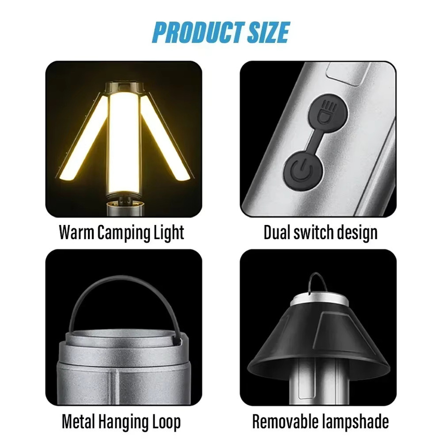 KDULIT LED-Campingleuchte, wiederaufladbare multifunktionale Teleskop-Taschenlampe und Outdoor-Laterne mit COB-Licht in Schwarz - Bild 3