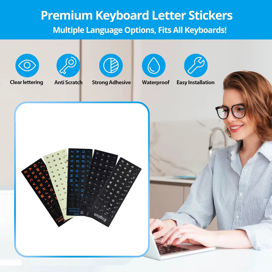 YSAGi Tastatur-Aufkleber in Schwarz als universelle Ersatz-Sticker für Koreanisch, Russisch, Englisch und Arabisch - Bild 2