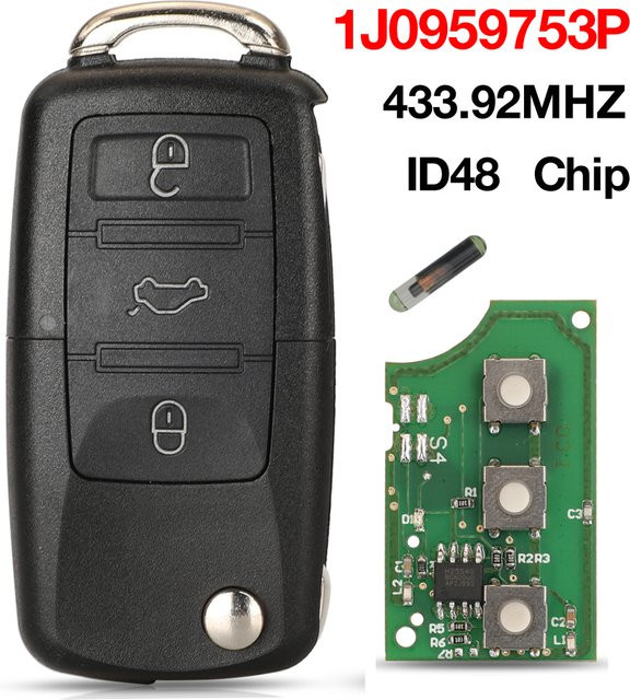 Jingyuqin 3 Tasten 434 MHz ID48 Flip Fernbedienung Auto Schlüssel für Volkswagen VW Käfer Golf Jetta Passat in Schwarz oder Weiß - Bild 1