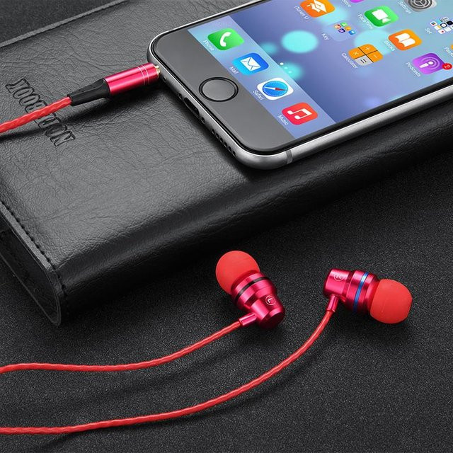 VAORLO In-Ear-Headset mit Mikrofon, HiFi Stereo Musik Kopfhörer mit schwerem Bass, 3,5 mm Klinke, Rot - Bild 1
