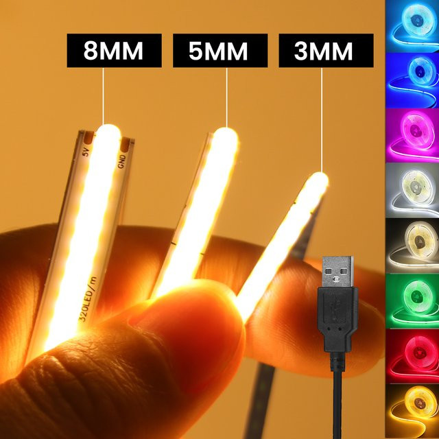 HEGEHE COB LED Streifen USB 5V für TV Hintergrundbeleuchtung in verschiedenen Farben - Bild 1