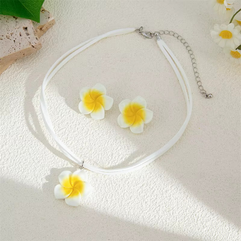 RINHOO FRIENDSHIP Schmuckset, weiße Blumen, Halskette, Ohrringe, Damen - Bild 2
