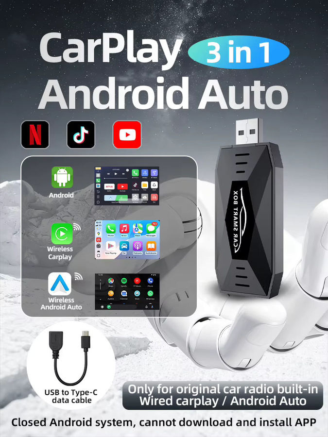 Grandnavi 3in1 Ai Box Android System USB Adapter für CarPlay und Android Auto mit YouTube und Netflix in Schwarz - Bild 7