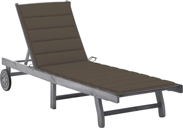 vidaXL Sonnenliege aus Akazien-Massivholz mit Auflage in Grau und Taupe, inklusive verstellbarer Kopfstütze und Rollen - Bild 1