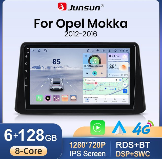 Junsun CarPlay Android 15 Autoradio für Opel Mokka 2012-2016 mit 360-Grad-Kamera, Bluetooth und DSP, Schwarz - Bild 1