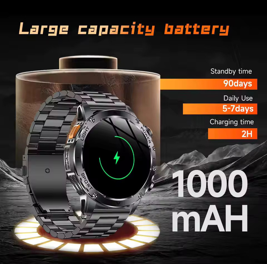 Militär-Smartwatch T-Rex 3 Ultra in Schwarz mit 1000mAh Akku, IP68 wasserdicht, Fitness-Tracker mit Herzfrequenzmessung und Taschenlampe für Herren - Bild 4