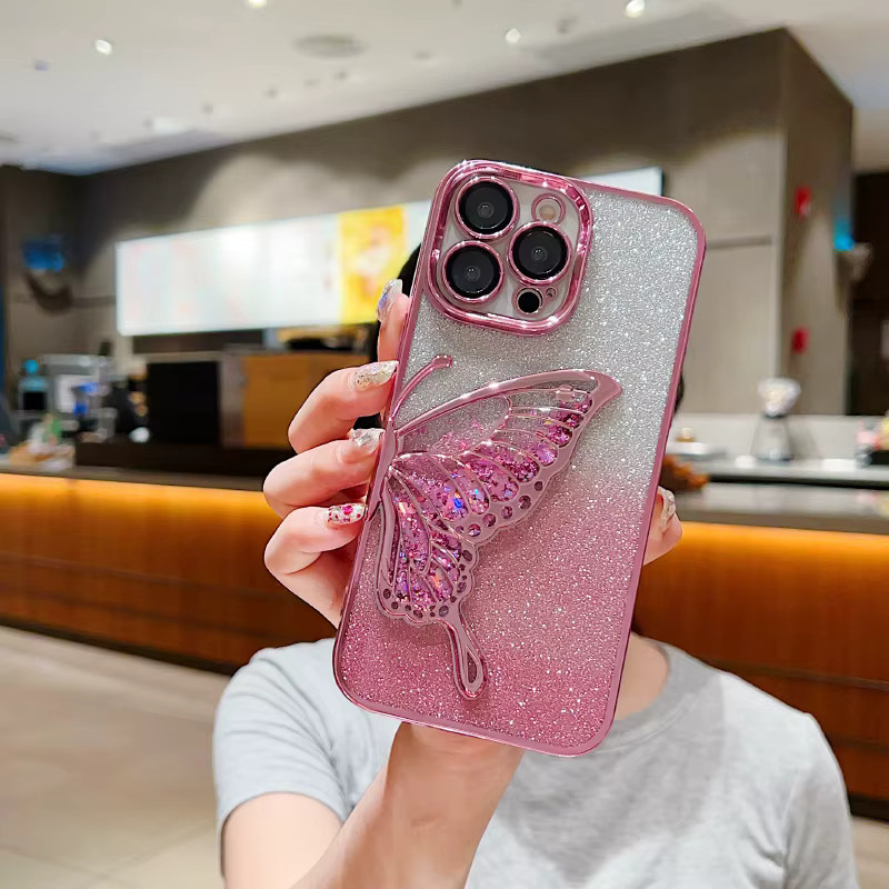 Glitzernde Schmetterlings-Handyhülle für Apple iPhone 11 bis 17 Pro Max in Blau - Bild 2