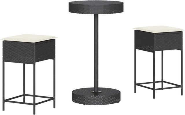vidaXL 3-tlg Gartenbar-Set aus Poly Rattan mit Kissen in Schwarz und Weiß - Bild 1