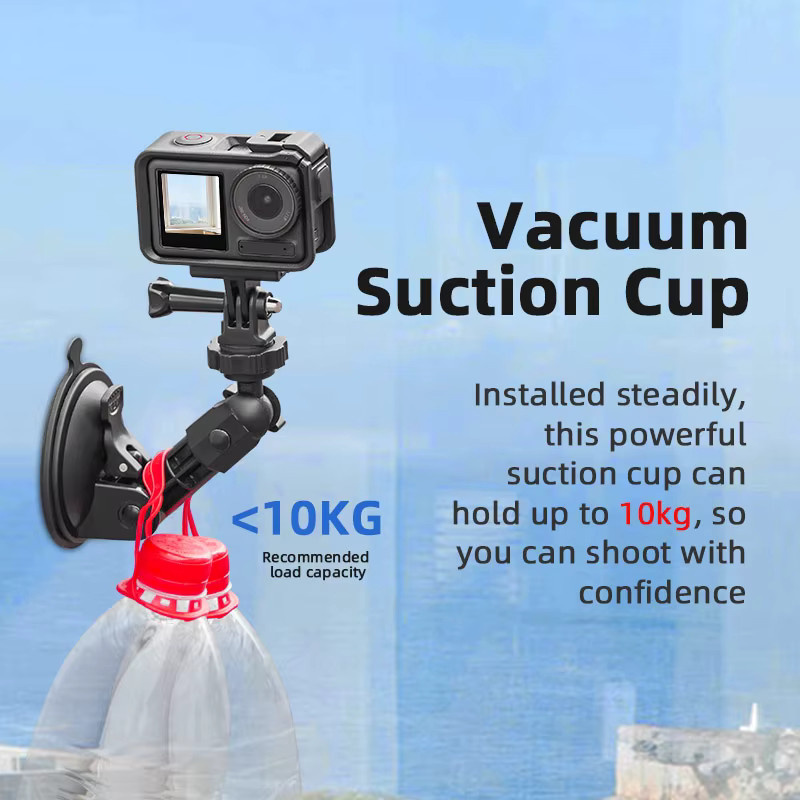 360 Grad verstellbare Saugnapf-Halterung in Schwarz für Saugkameras, Action-Cams wie GoPro, Insta360 oder DJI Action 5 sowie Autotelefone mit 1/4 Zoll Anschluss - Bild 3