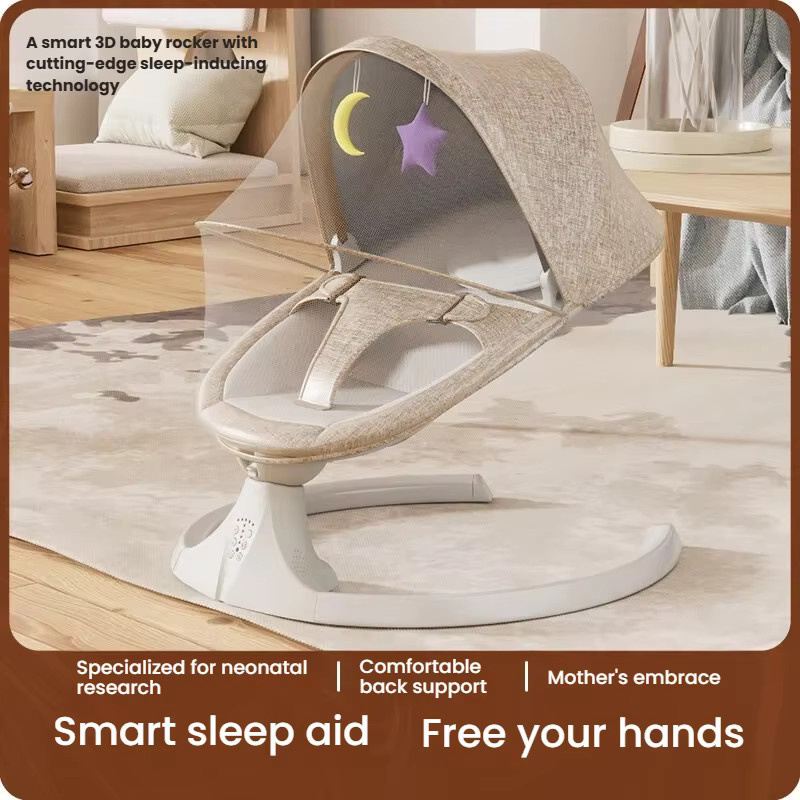 Elektrische Babywippe von Magic ZC in Beige mit Bluetooth, Musikwiedergabe, weißem Rauschen und Timer-Funktion - Bild 5