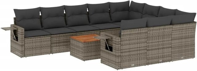 vidaXL 11-teilige Garten-Sofagarnitur aus Poly-Rattan und Akazienholz in Grau mit Kissen - Bild 1