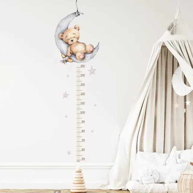 BRUP Wandaufkleber Wachstumstabelle für Kinderzimmer mit schlafendem Elefanten, Bär und Mond in Mehrfarbig - Bild 1