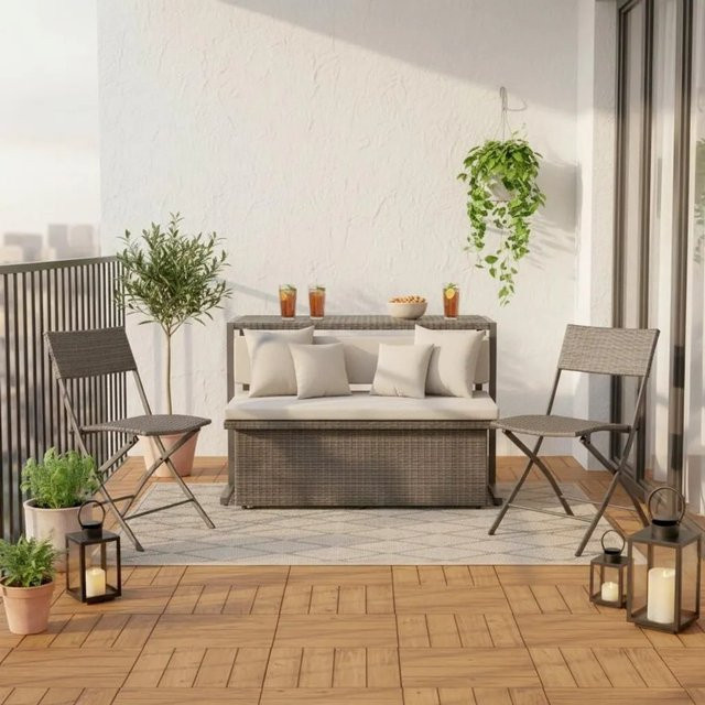 Bessagi Garden Loungeset Mario Modular in Grau mit Polyrattan, Metallgestell und Outdoor-Couchtisch - Bild 1