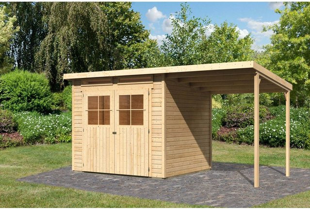 Karibu Holz-Gartenhaus Egersund Natur mit Pultdach und modernem Design, Farbe: Braun, B/T/H: 238 x 213 x 220 cm - Bild 1
