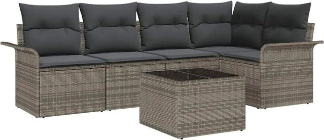 vidaXL Garten-Sofa-Set aus Poly-Rattan in Grau mit 6-teiliger L-Form, Kissen und integriertem Stauraum - Bild 1