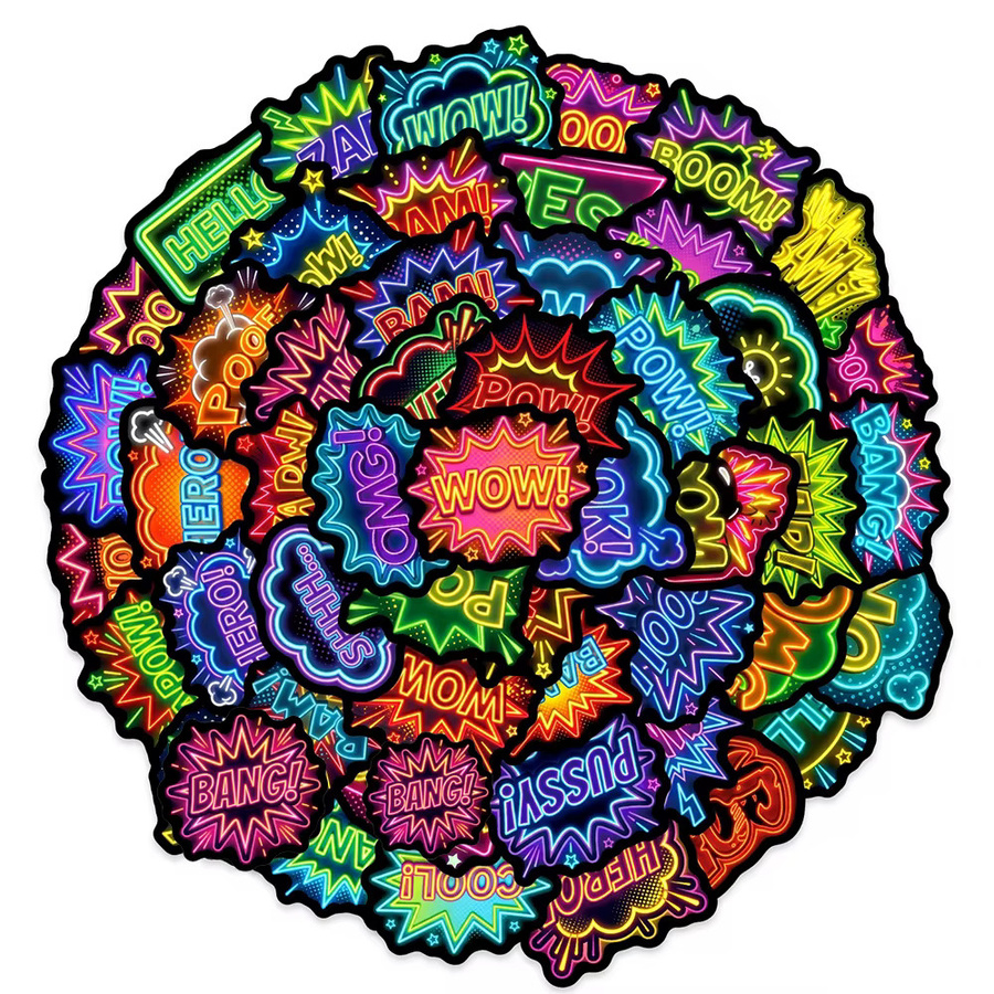Rspctou Neon-Style Pow Wow Boom Bang Cartoon-Aufkleber, 10/30/50 Stück - Bild 2