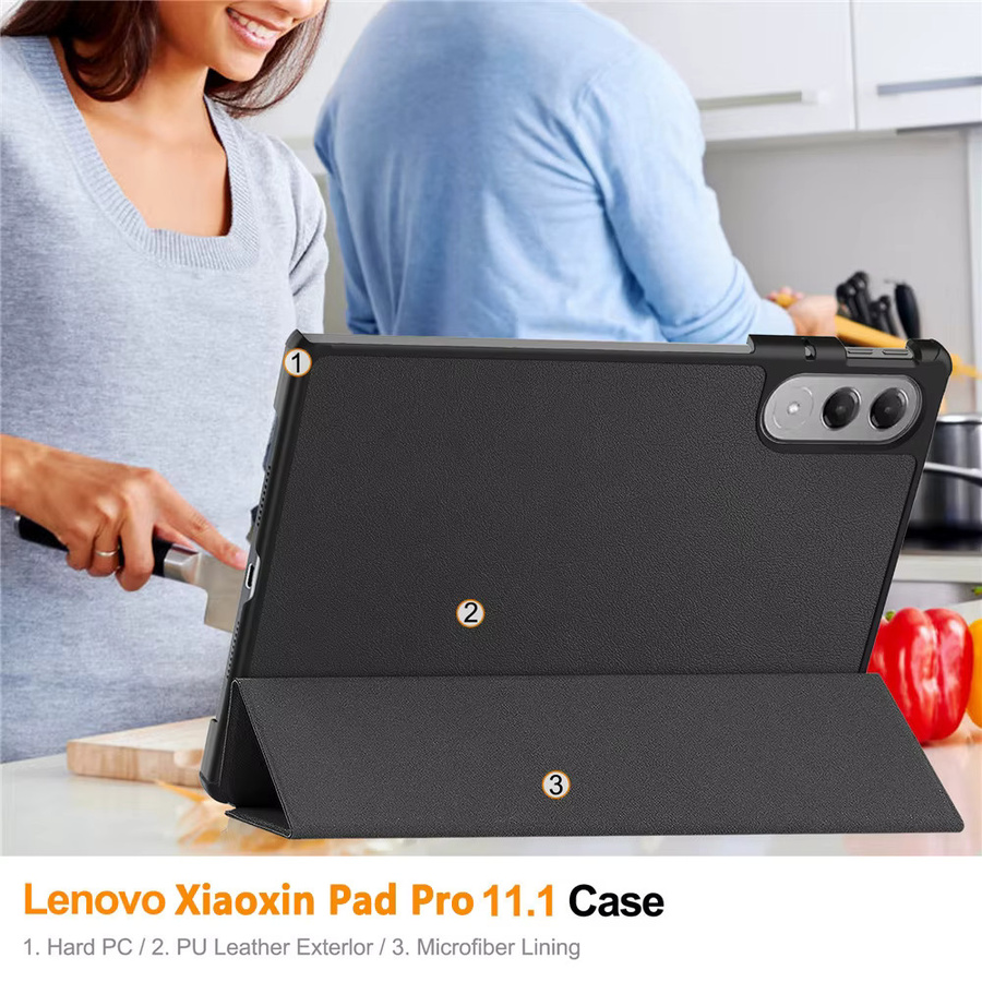 Smart Case für Lenovo Xiaoxin Pad Pro GT 11,1 Zoll 2025, dreifach faltbarer Ständer aus Leder mit Auto-Sleep-Funktion, Tablet-Abdeckung Modell TB710FU, Farben: Grau und Schwarz - Bild 5