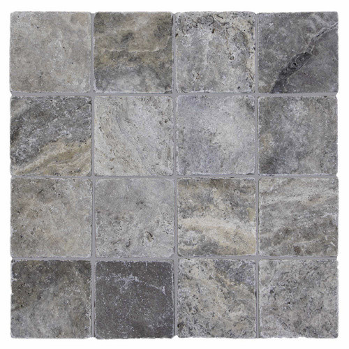 WOHNRAUSCH Wand- und Bodenfliese Mudra Grey aus Travertin in Grau/Beige, matt, getrommelt, B: 10 cm, T: 10 cm, H: 1 cm - Bild 2