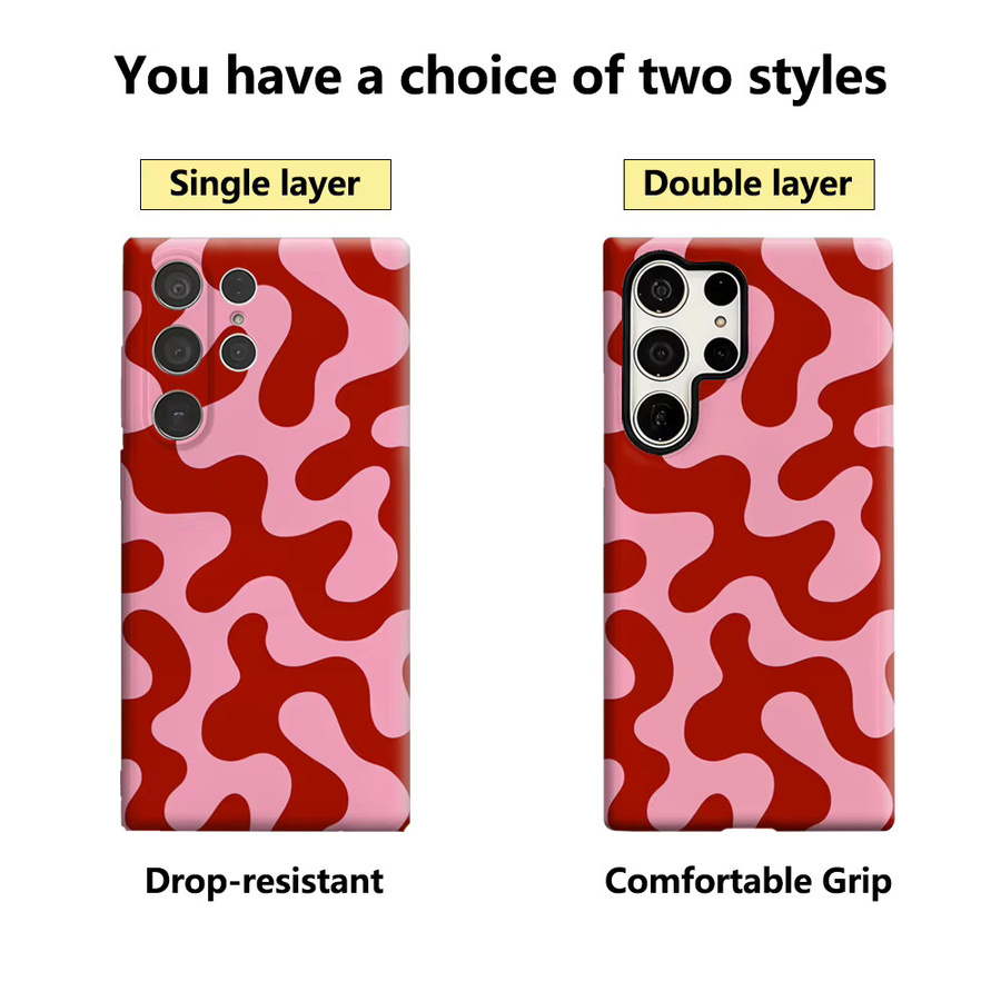 Künstlerische Samsung Galaxy Handyhülle mit fließendem Muster in Rot und Rosa für Galaxy S25 Ultra, S24 und S23 Ultra Plus mit glänzender doppellagiger Rückseite - Bild 2