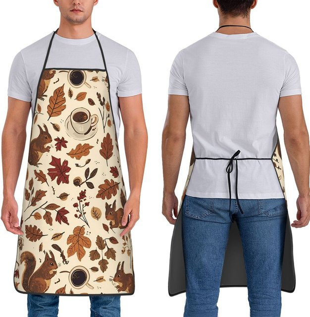 Küchenschürze mit Eichhörnchen-Herbstmotiv und Doodle-Muster für Damen und Herren - Bild 1