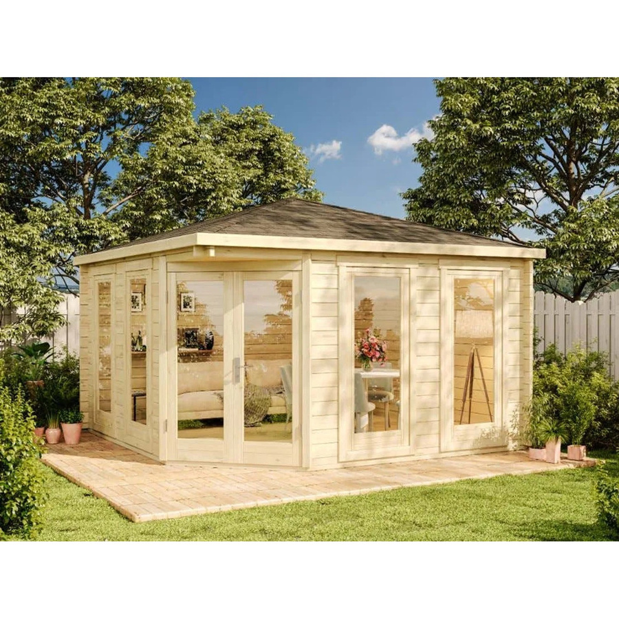 Alpholz Gartenhaus Maja ISO Spitzdach Naturbelassen mit Fenstern und Schlössern B/T: 425 x 425 cm - Bild 2