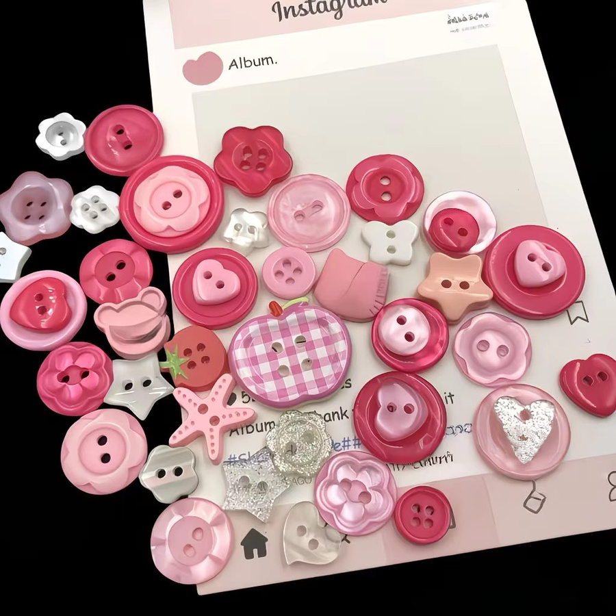 20 bunte DIY-Knöpfe aus Kunststoff in Rosa und Kariert für Bastelarbeiten und Dekorationen - Bild 3
