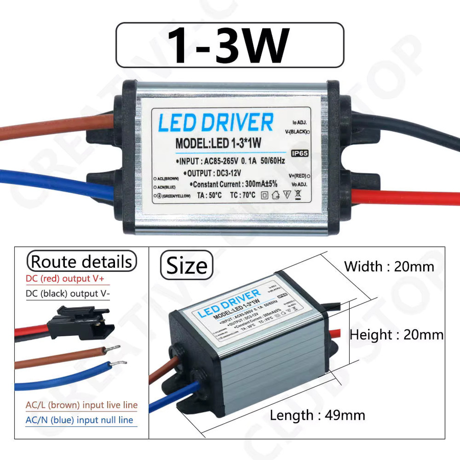 DT&ZM LED-Treiber IP65 wasserdichter Transformator aus Aluminium in Silber für Panel-Licht, AC85 V–265 V, 300 mA - Bild 1